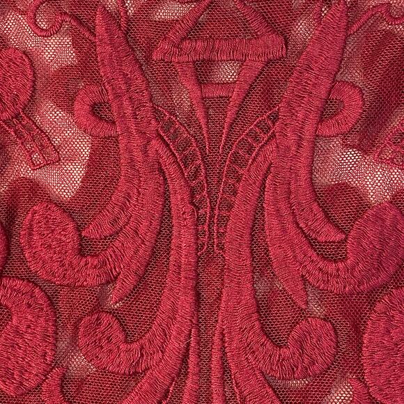 Express Sheer Lacey Top Womens S Burgundy Whimsigoth Romantic Coquette Night Out - Picture 2 of 6